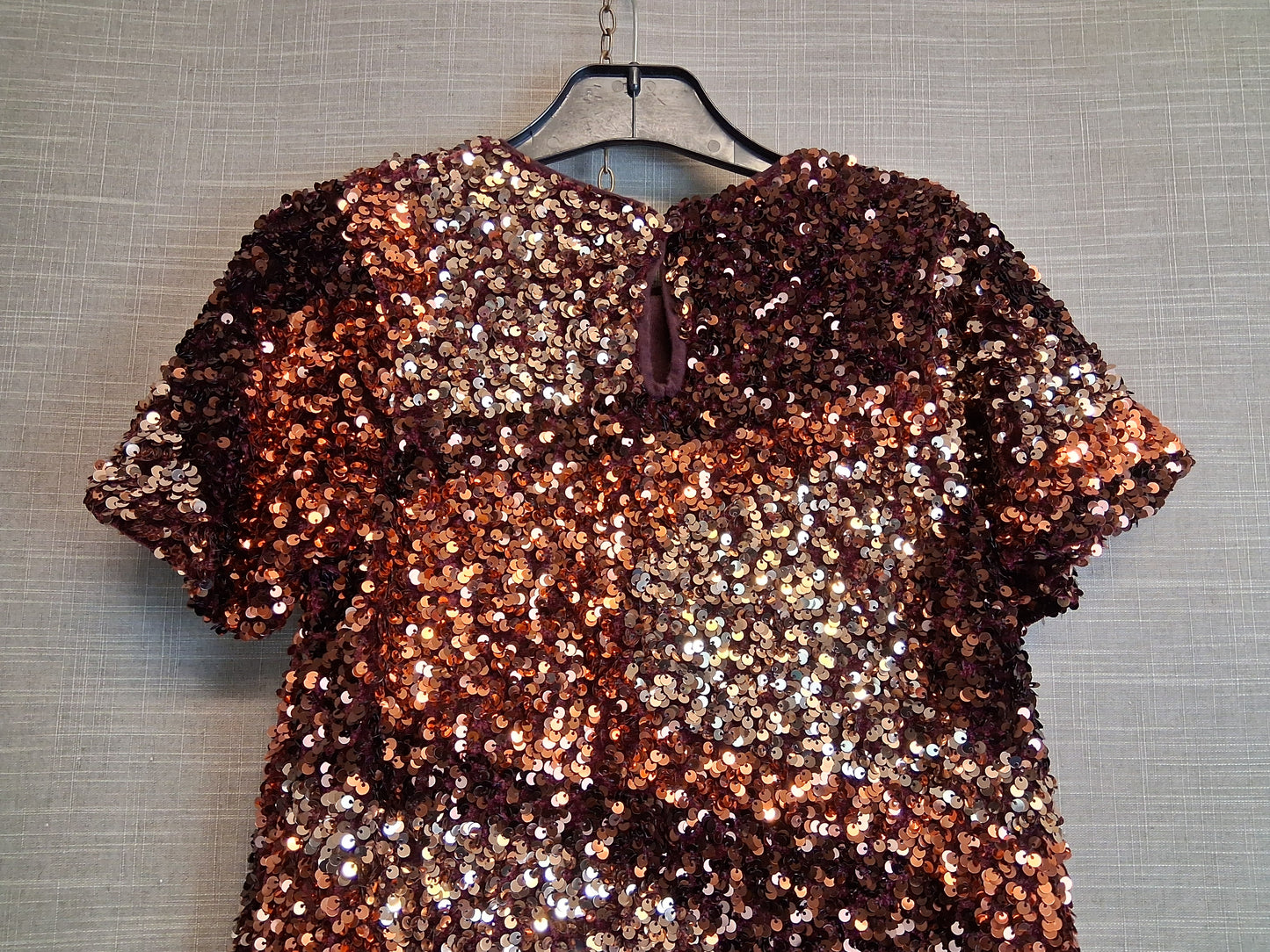 Next Girls Bronze Tones Sequin Dress Short Sleeve Lined Age 8 Years