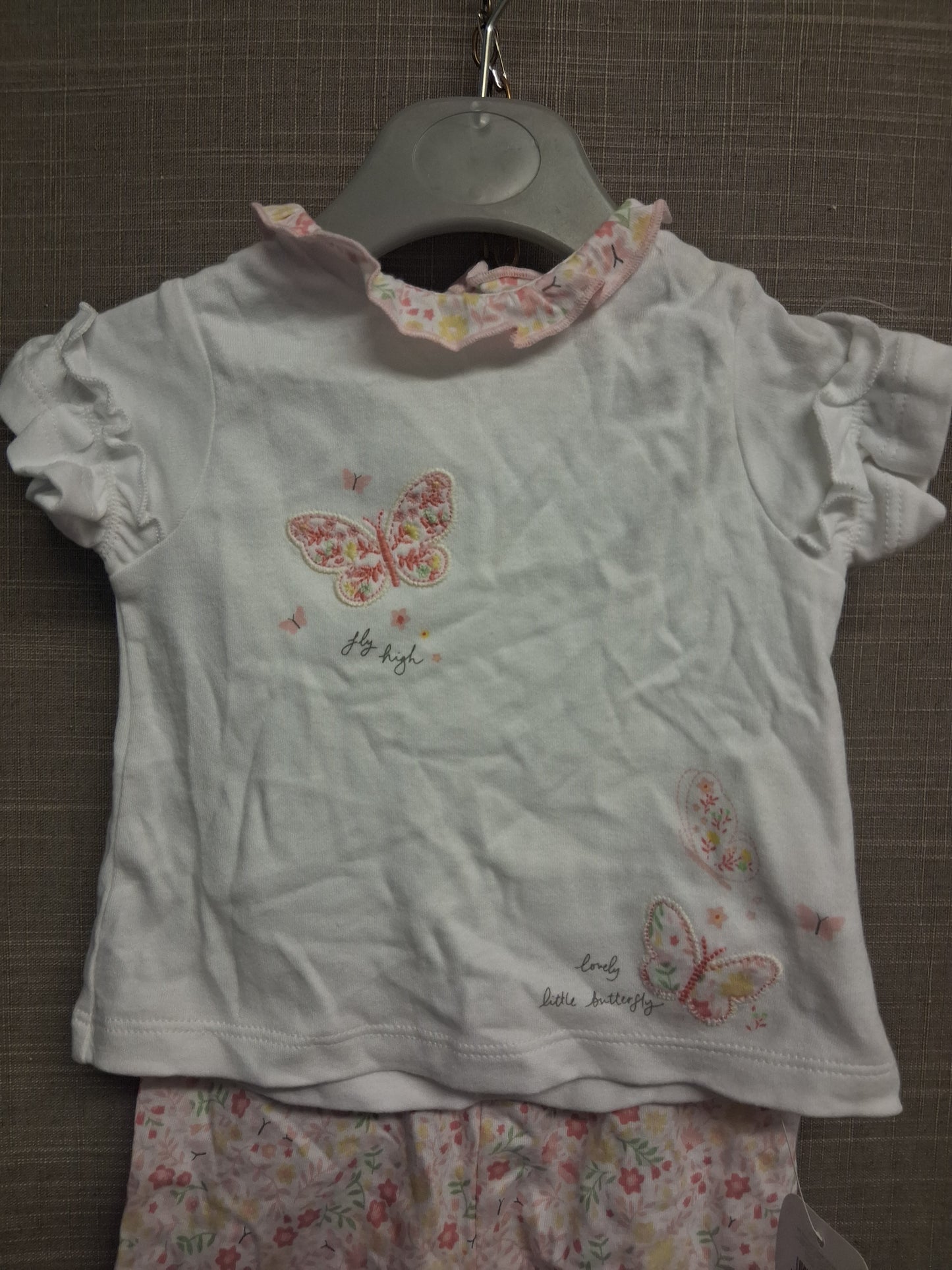 Nutmeg Girls White Pink Butterfly Outfit 2 Piece T-Shirt & Leggings Age 0-3 Months New