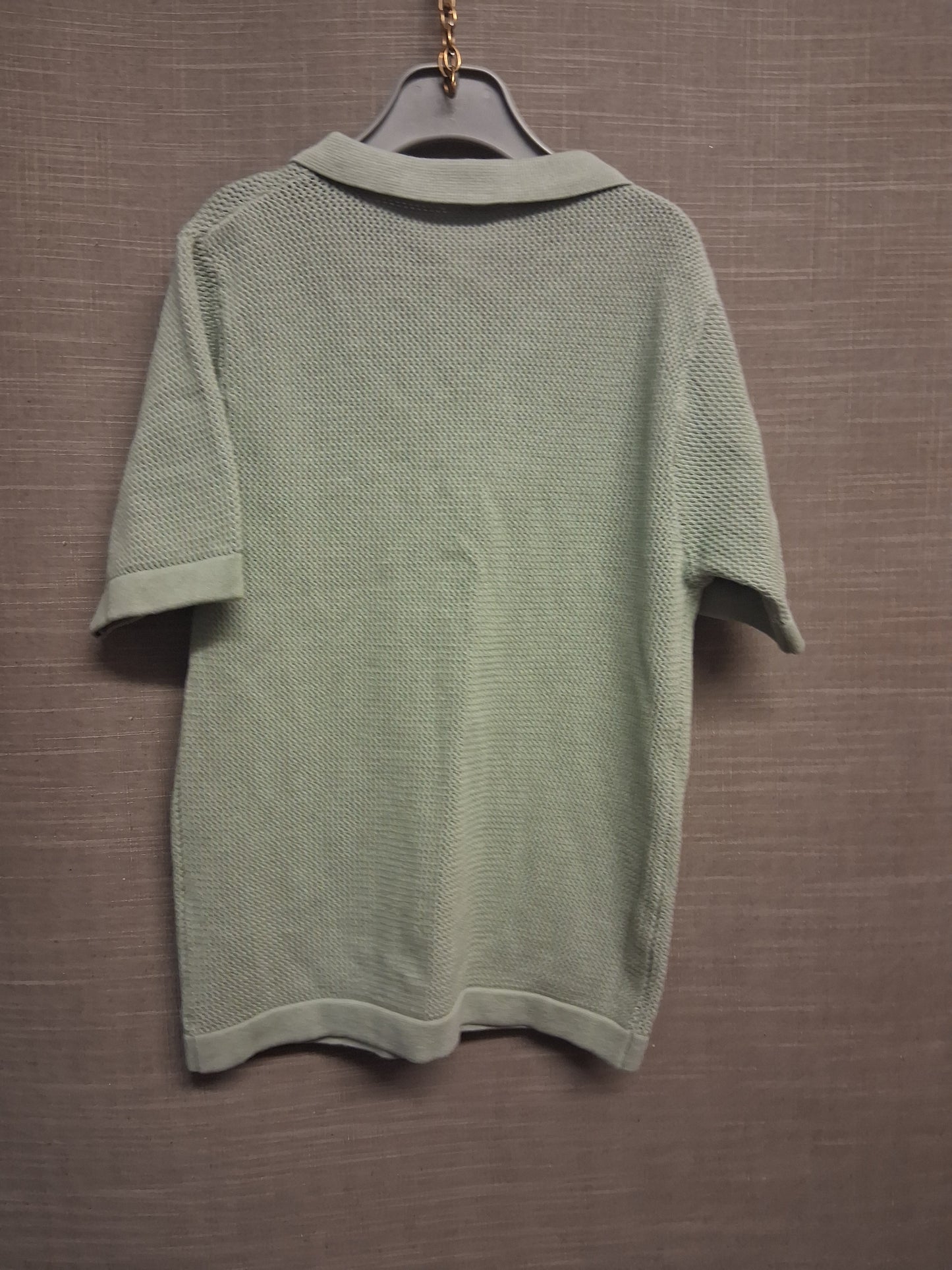 Anko Boys Sage Green Short Sleeve Crochet Shirt V Neck Age 8-9 Years