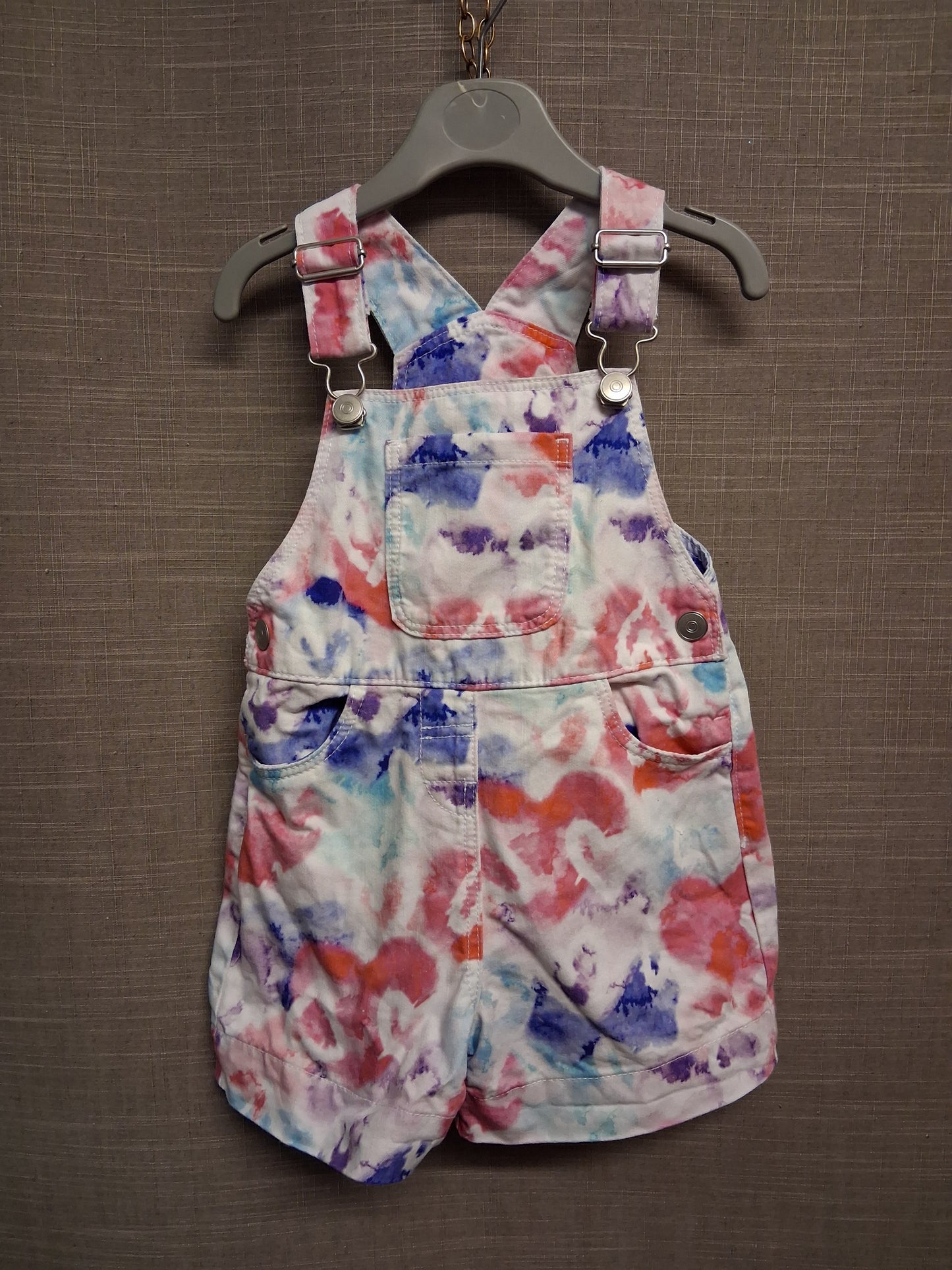 Nutmeg Girls Denim White Multicolour One Piece Dungaree Shorts Age 2-3 Years