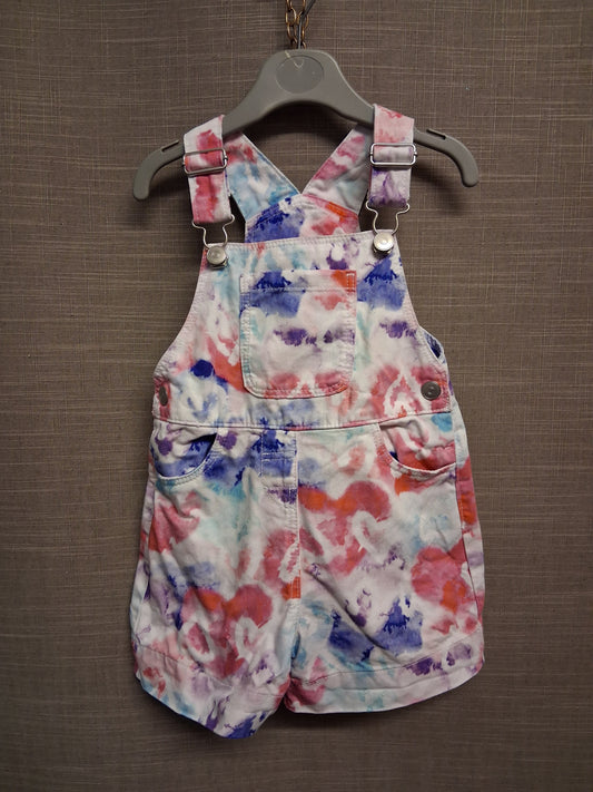 Nutmeg Girls Denim White Multicolour One Piece Dungaree Shorts Age 2-3 Years