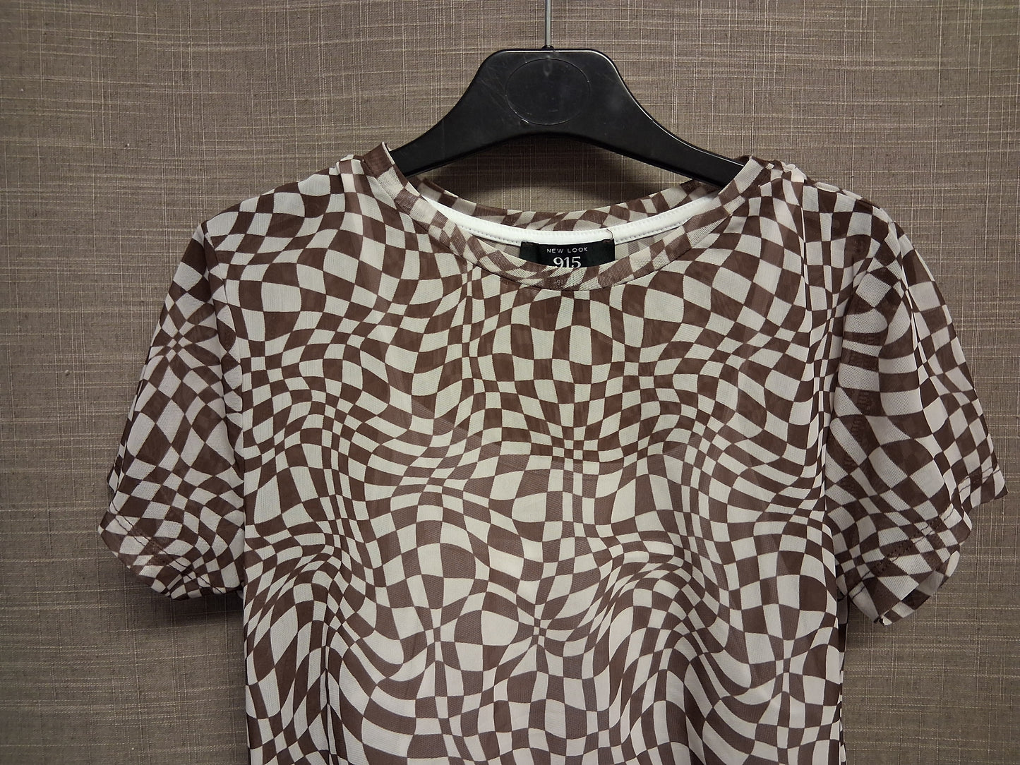 New Look Girls Brown White Check 2 Piece Mesh T-Shirt Age 12-13 Years