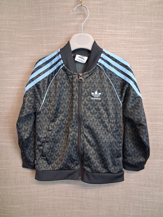 Adidas Boys Full Zip Jacket Black 3 Stripe Age 4-5 Years New Without Tags