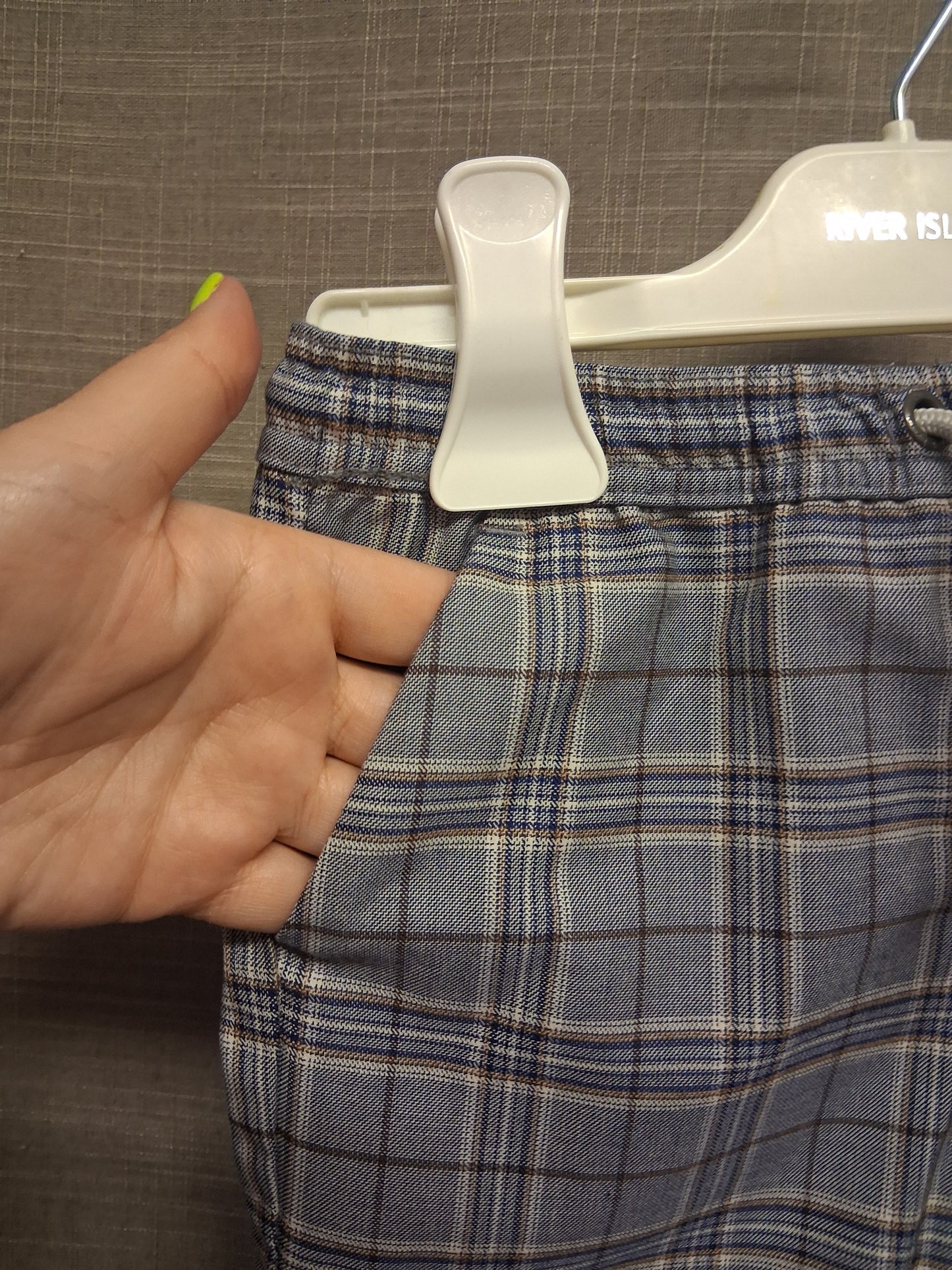 Next Boys Grey Blue Check Jogger Trousers Age 2-3 Years Elastic Waist