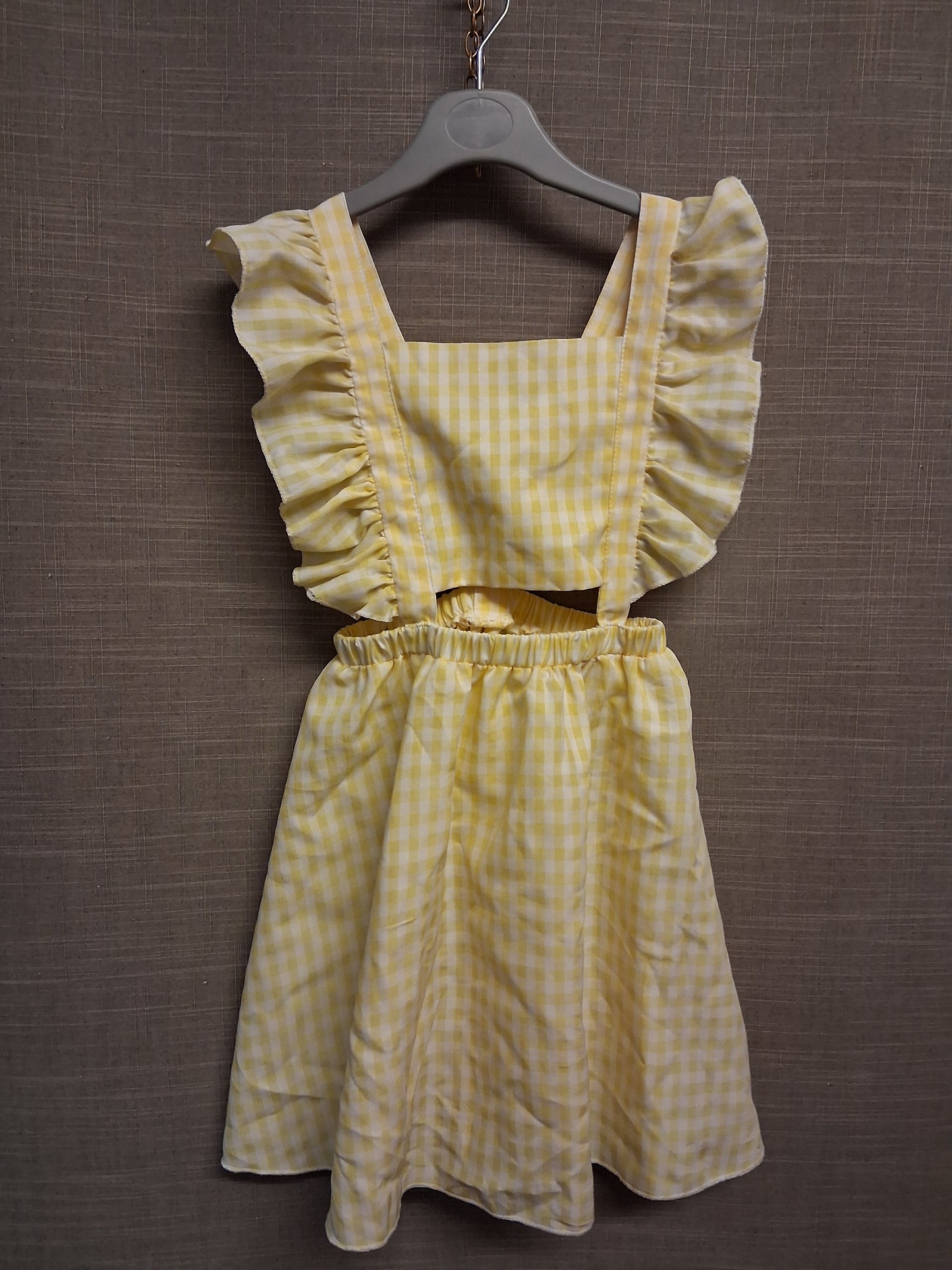 Shein Girls Yellow Check Pinafore Dress Age 6 Years
