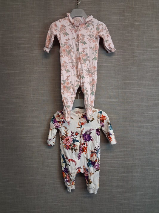 Next Girls Sleepsuits One Piece X2 Multicolour Floral Age 0-3 Months