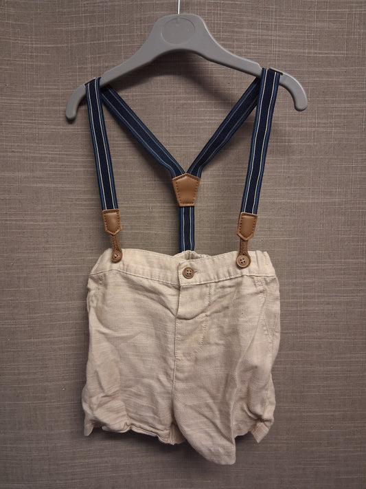 Primark Boys Beige Linen Shorts with Braces Age 18-24 Months