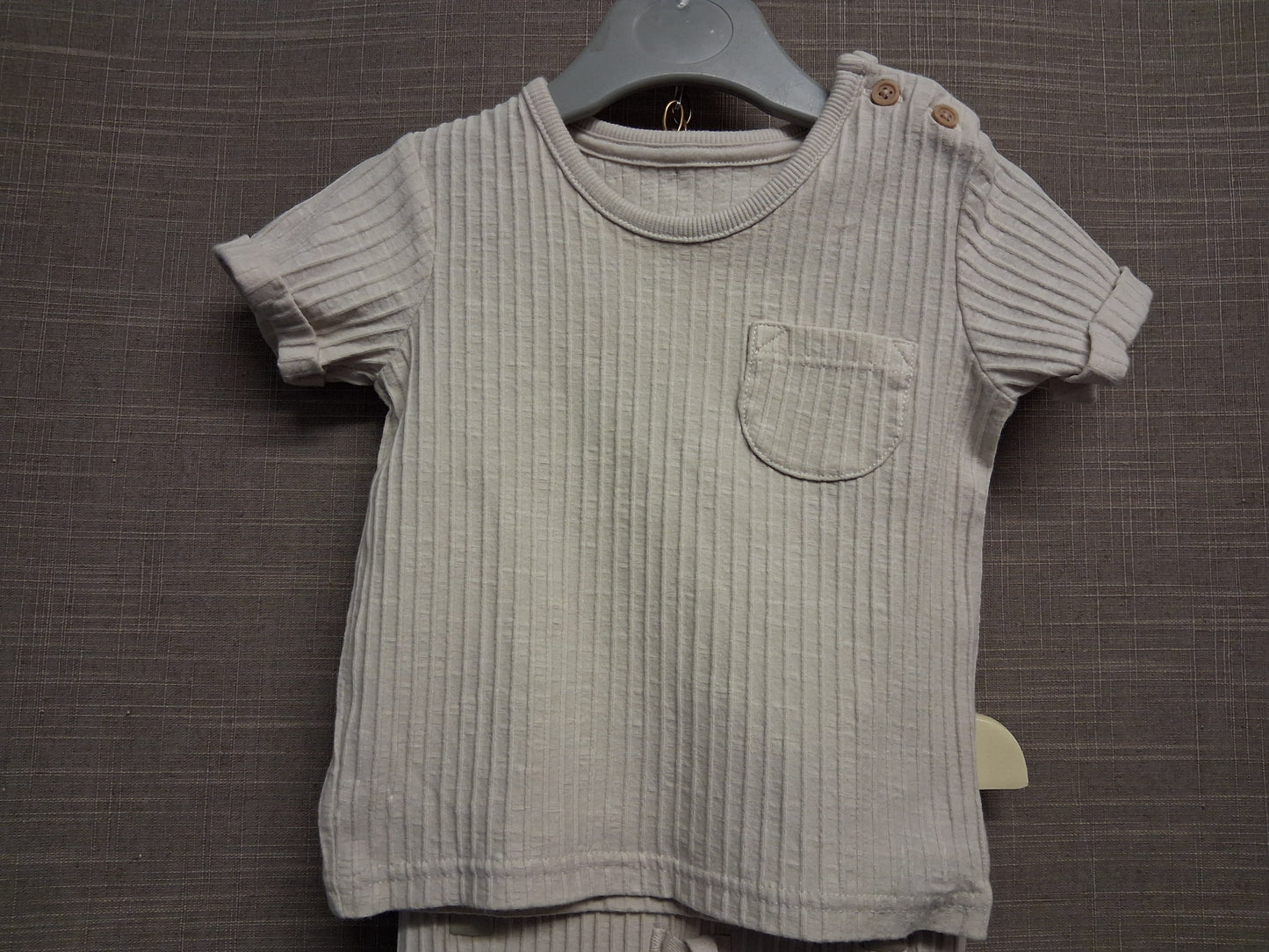 George Baby Boys 2 Piece Outfit Beige Ribbed T-Shirt and Shorts Age 3-6 Months