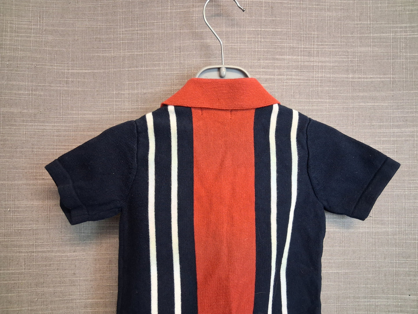 Next Boys Navy Red Knitted Short Sleeve Button Shirt Age 3-6 Months