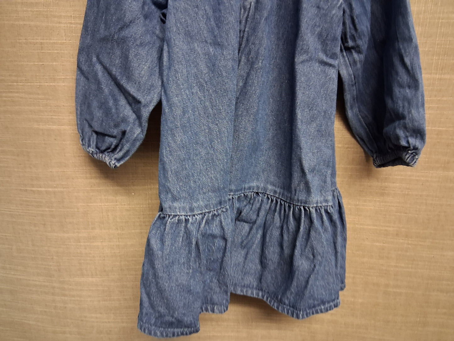 Marks & Spencer Girls Blue Denim Dress Age 2-3 Years Embroidered Floral Detail