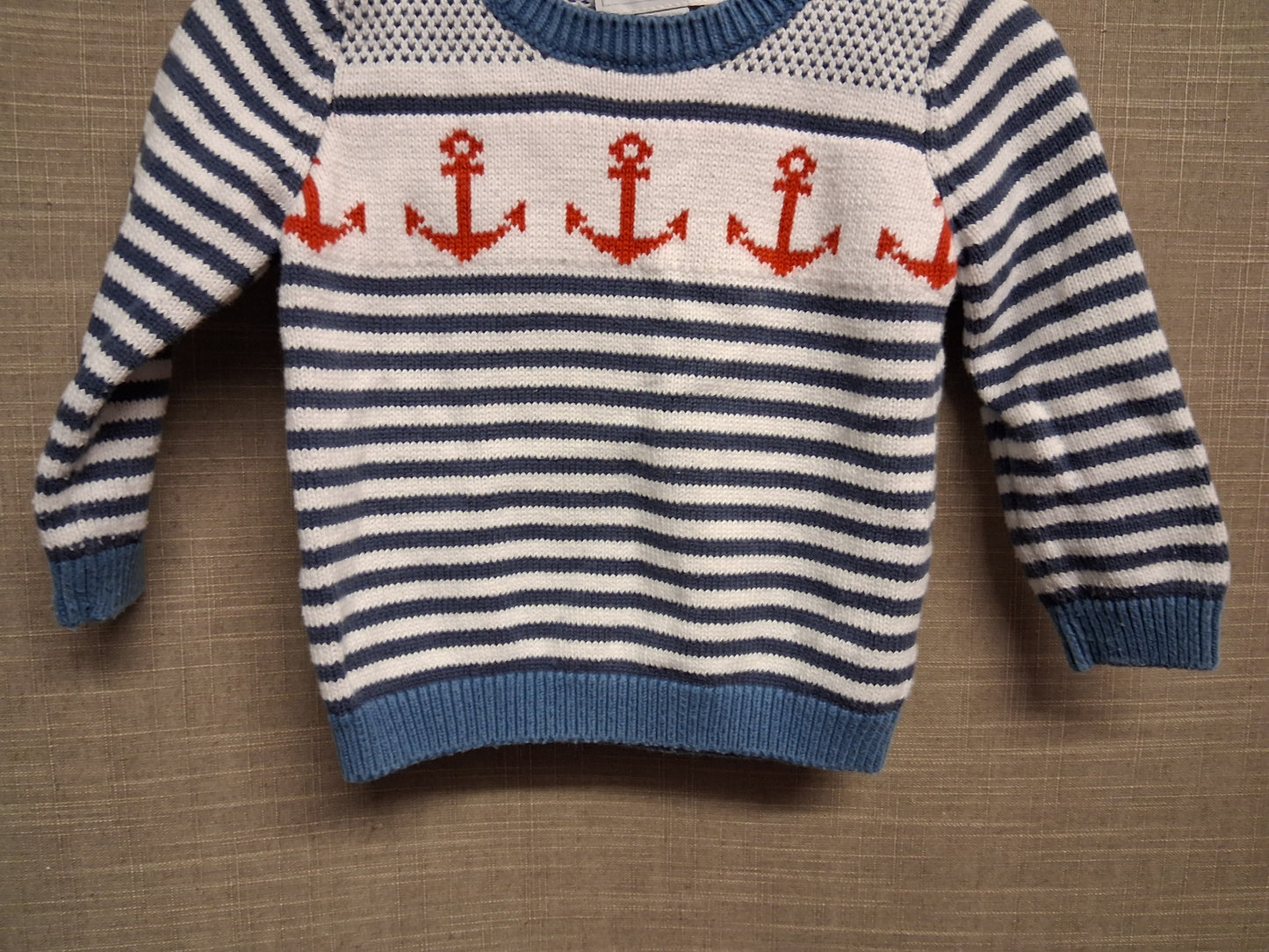 The Little White Company Nautical Theme Crew Neck Knitted Sweater Blue White Age 6-9 Months
