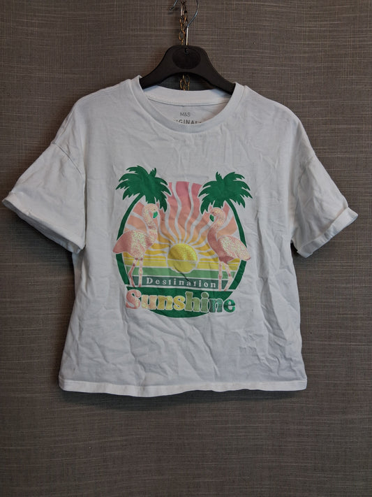 Marks and Spencer Girls White Short Sleeve T-Shirt Age 11-12 Years