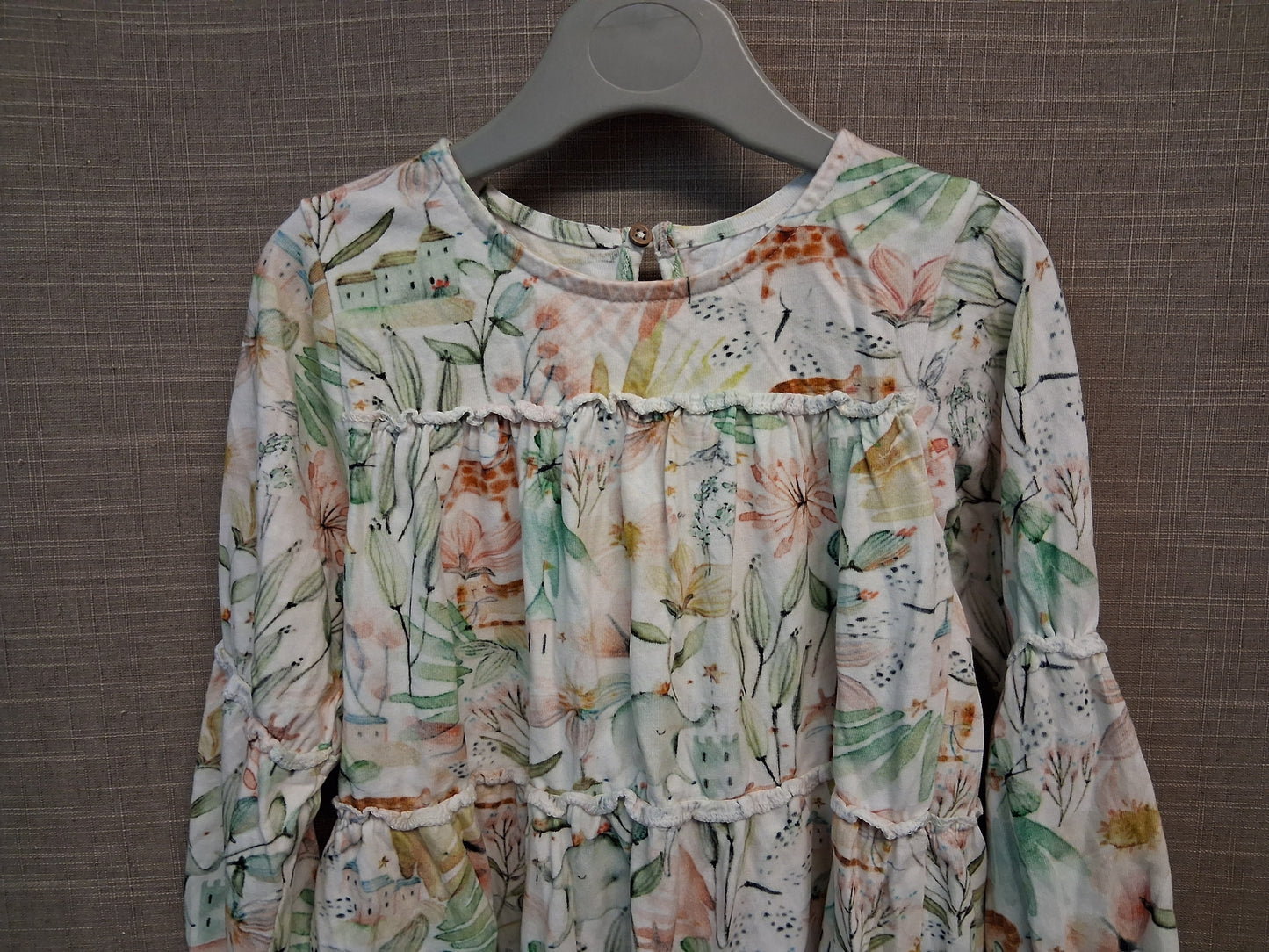 Next Girls Long Sleeve Jersey Tiered Dress Age 2-3 Years Multicolour