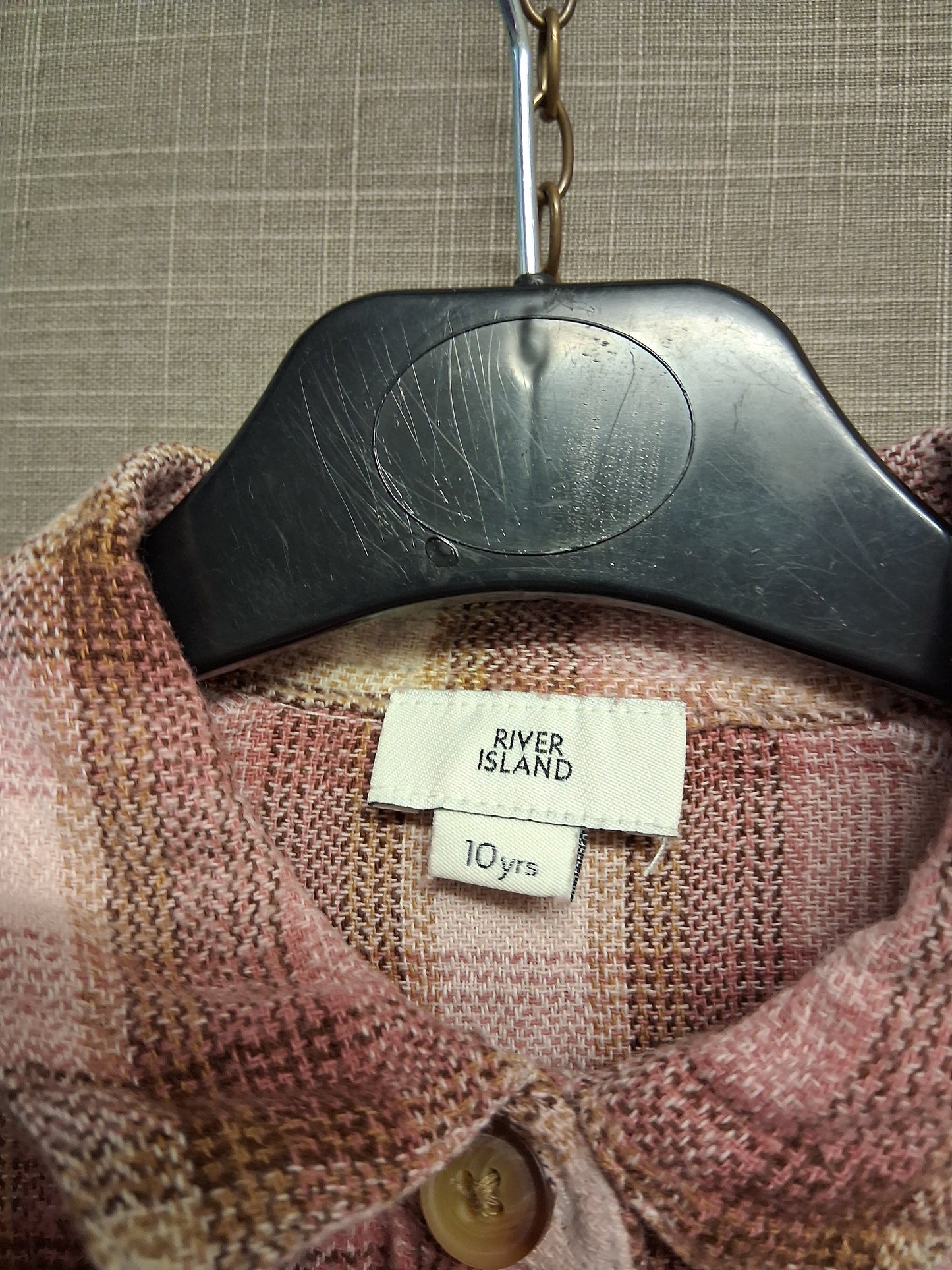 River Island Girls Pink Check Long Sleeve Shirt Dress Embroidered Floral Age 10 Years