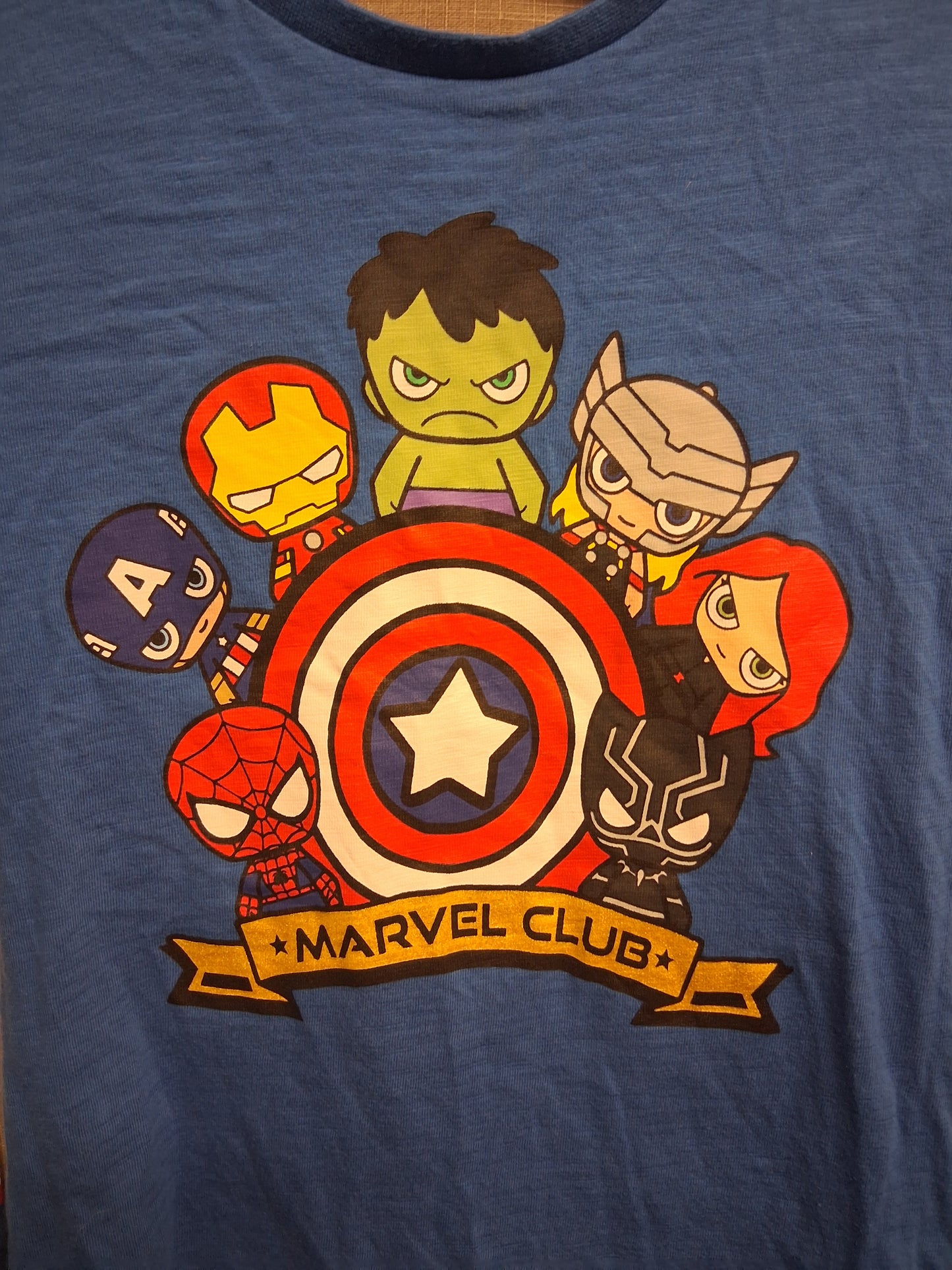 Primark T-Shirt Long Sleeve Blue Marvel Graphic on Back Age 6-7 Years