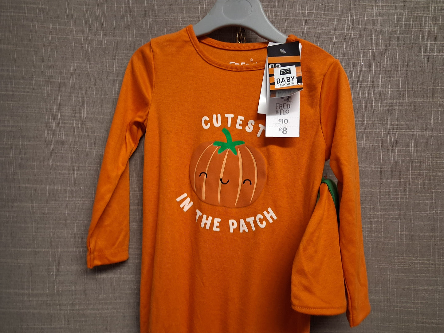 F&F Boys Pumpkin Sleepsuit Outfit With Hat Orange Age 18-24 Months New