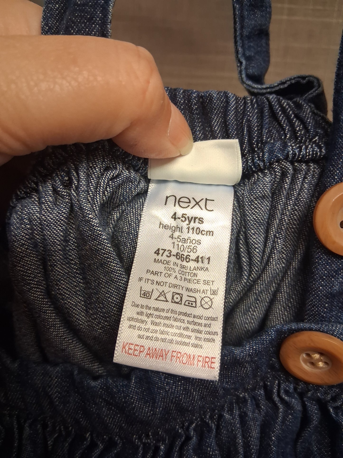 Next Girls Denim Blue Pinafore Skirt Age 4-5 Years