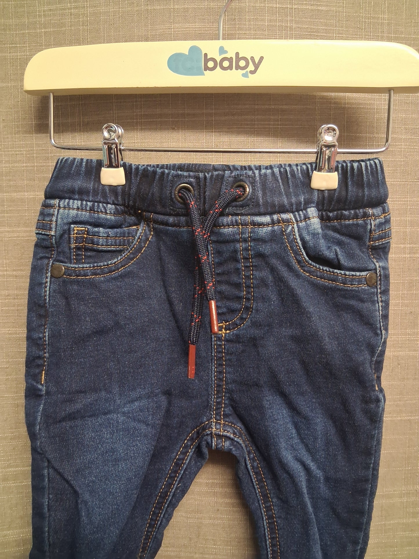Next Boys Denim Jeans Dark Blue Age 6-9 Months Elastic Waist