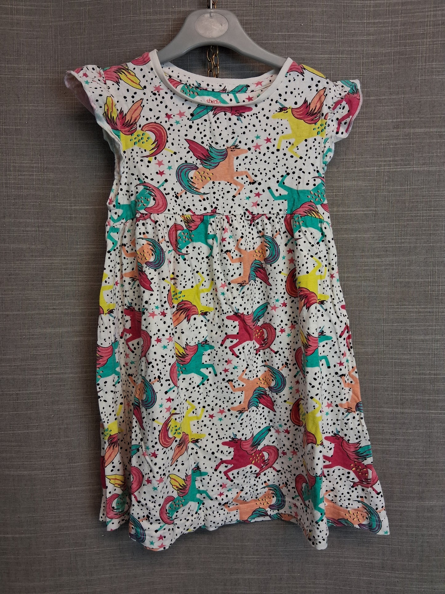 Studio Girls Multicolour Unicorn Theme Jersey Dress Cap Sleeve Age 5-6 Years