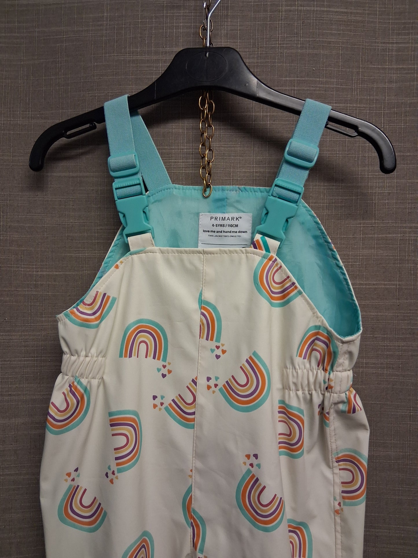 Primark Girls Rain/Snow Dungarees Trousers Waterproof Adjustable Straps Age 4-5 Years