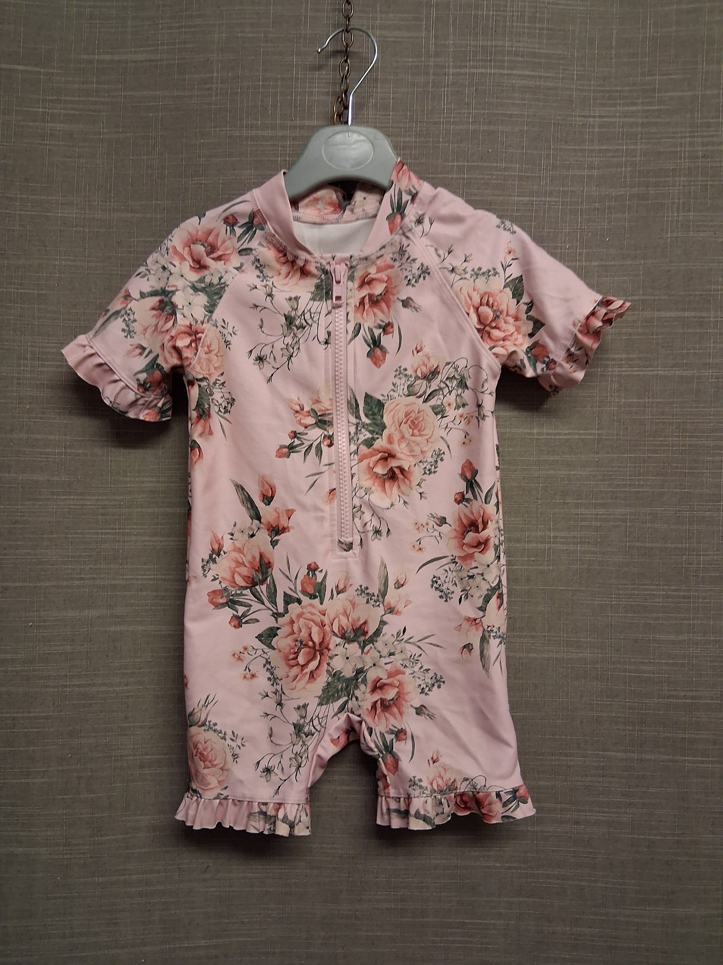 Next Girls Pink Floral UV Swimsuit All in One Age 12-18 Months