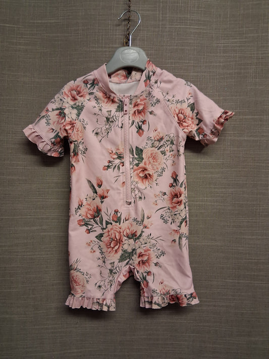 Next Girls Pink Floral UV Swimsuit All in One Age 12-18 Months