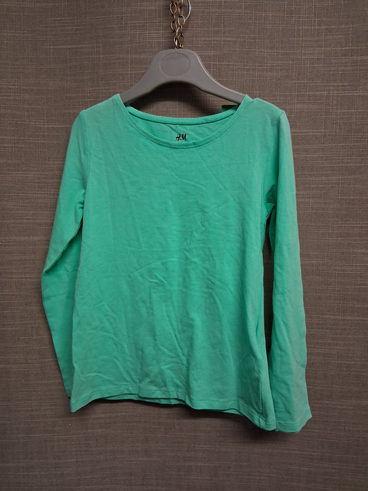 H&M Boys Long Sleeve Green T-Shirt Age 4-6 Years Organic Cotton New