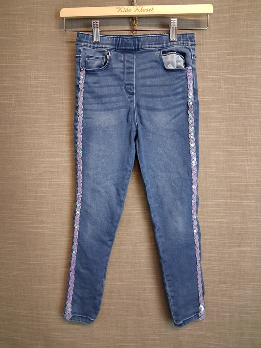 Girls Blue Denim Jeggings Sequin Trim Age 8-9 Years
