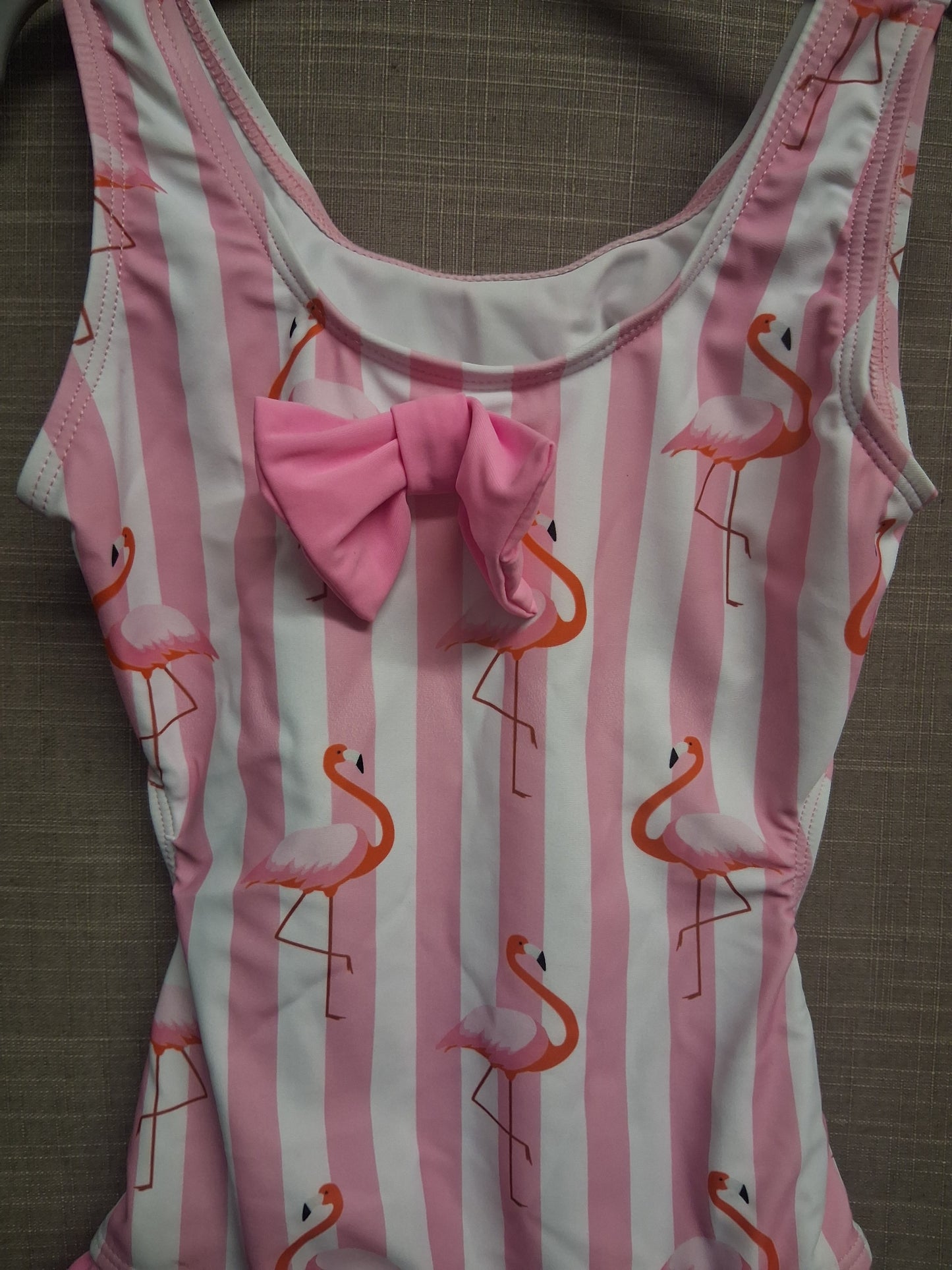 Shein Girls Flamingo Theme Striped Swimsuit Age 8 Years