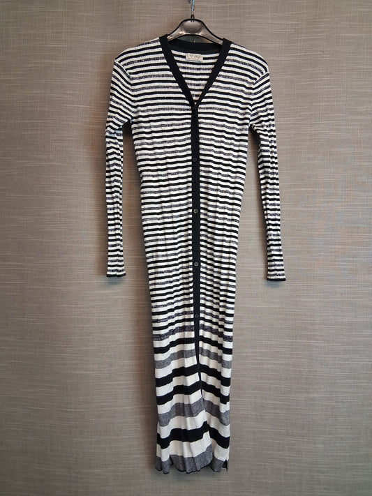 Next Girls Black White Striped V Neck Jumper Dress Button Front Age 9 Years