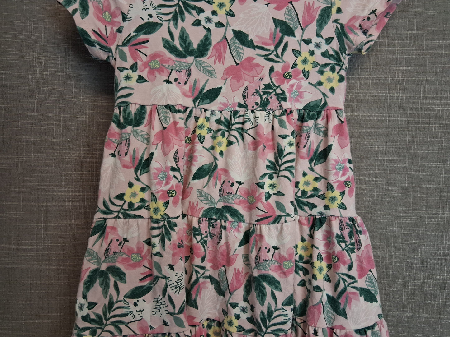 F&F Girls Pink Floral Tiered Jersey Dress Age 6-7 Years
