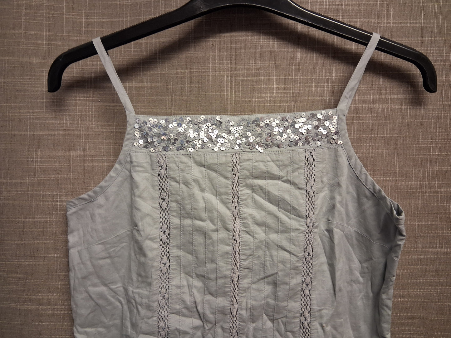 Monsoon Girls Silver Grey Strappy Cotton Camisole Tank Top Sequin Trim Age 12-13 Years New