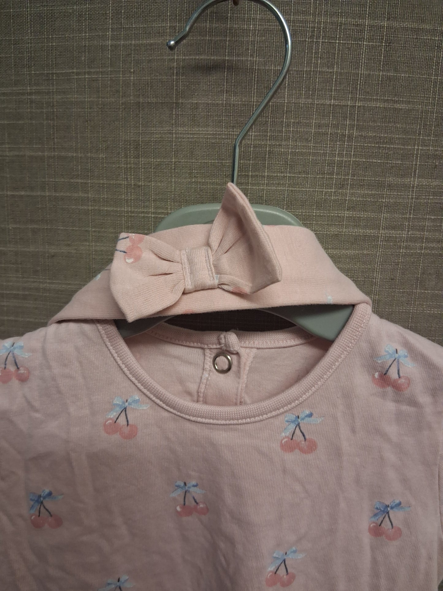 George Girls Pink One Piece Romper Cherry Print with Headband Age 3-6 Months