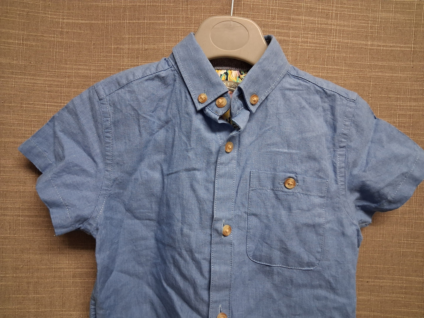Next Boys Blue Linen Blend Short Sleeve Shirt Age 3 Years