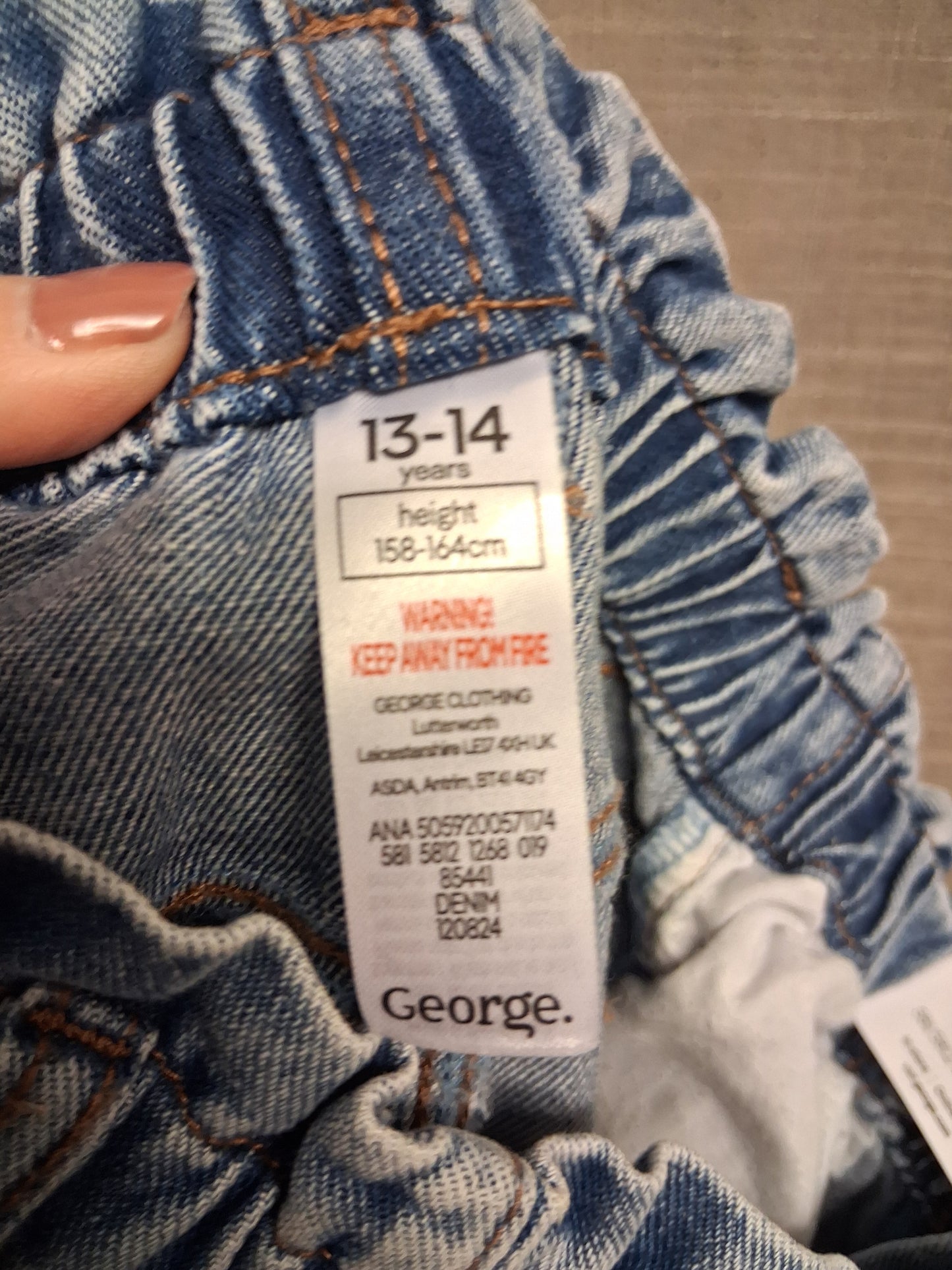 George Girls Paperbag Denim  Jeans Blue Lightwash Age 13-14 Years New