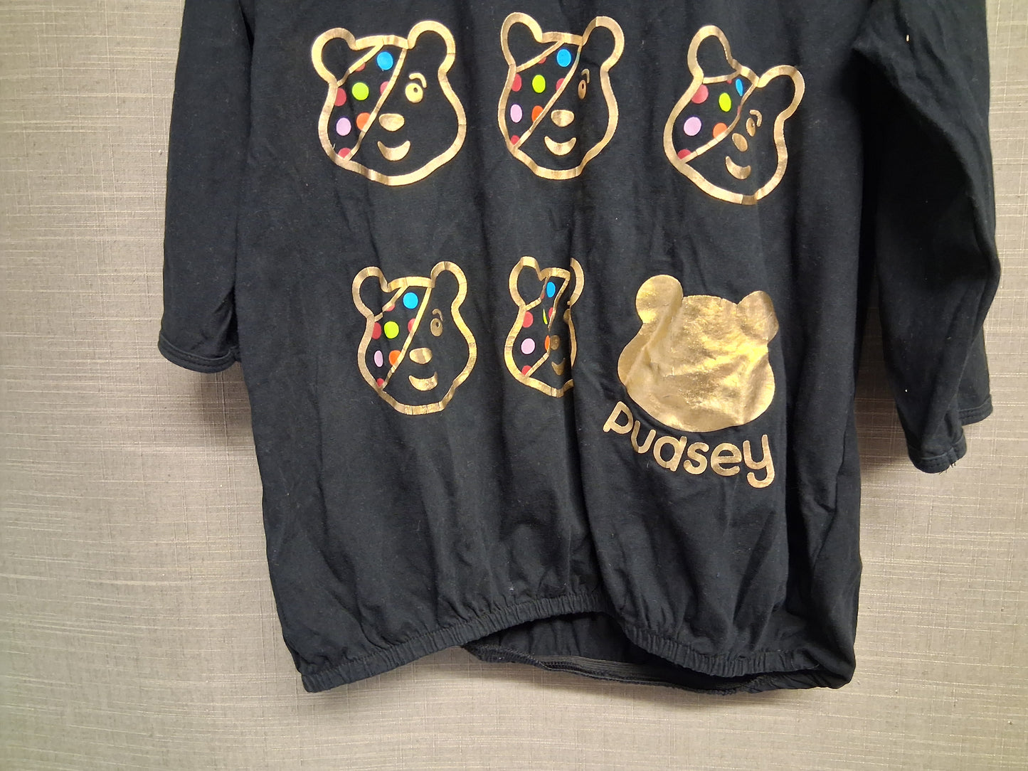 George Girls "Pudsey" Children in  Need 3/4 Sleeve Black T-Shirt Elastic Waist Age 12-13 Years