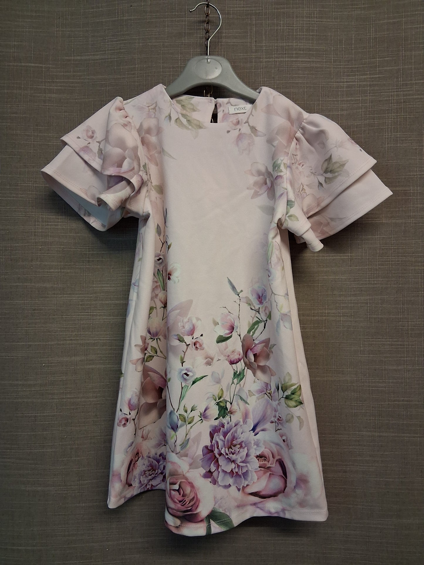 Next Girls Floral Pale Pink Frill Short Sleeve A Line Dress Age 5 Years