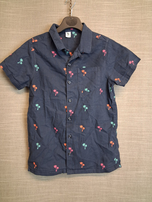 TU Boys Blue Palm Tree Short Sleeve Shirt Age 10 Years