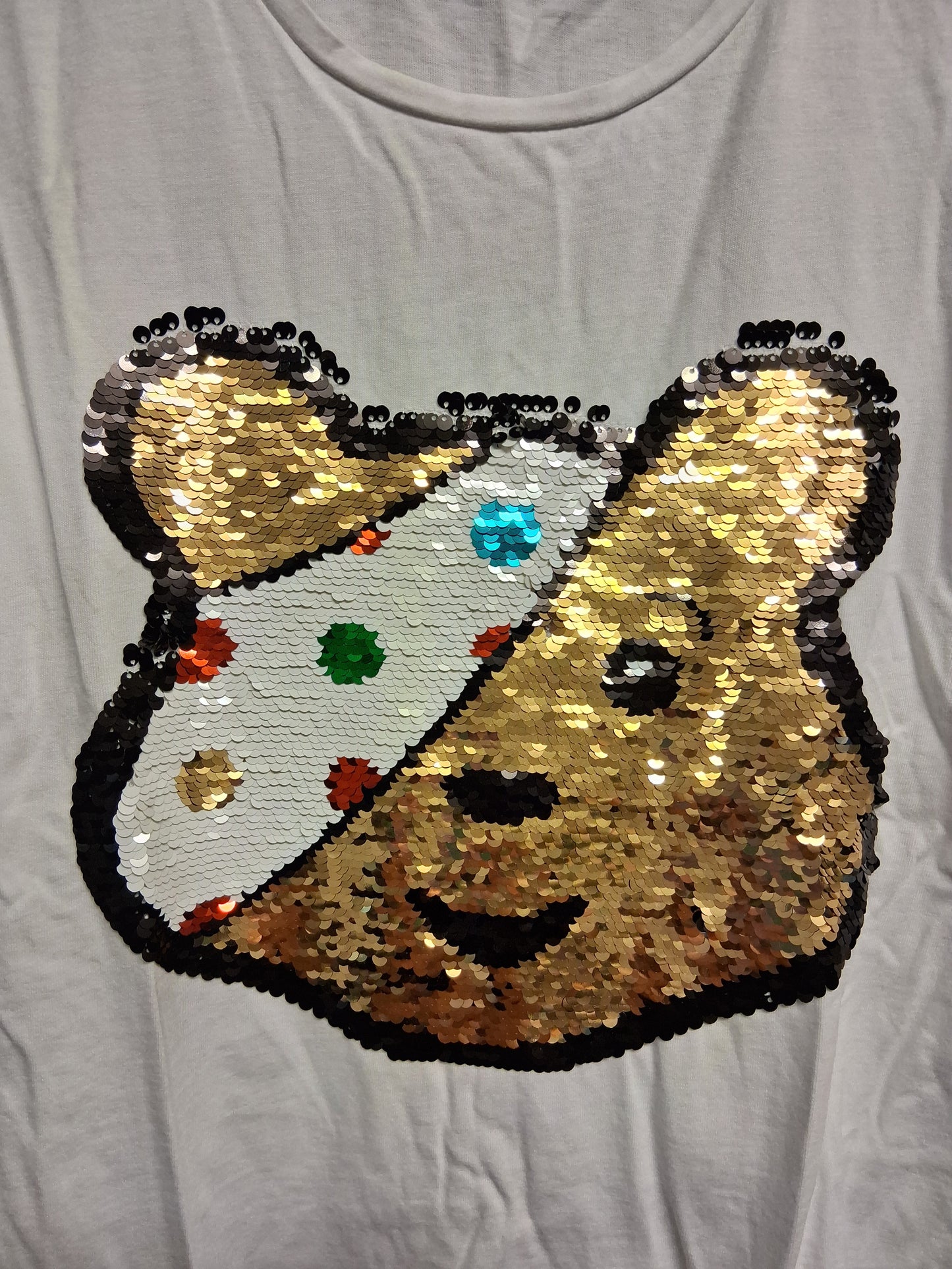 George Girls "Pudsey" Children in Need White Short Sleeve T-Shirt 2 way Sequins Age 11-12 Years