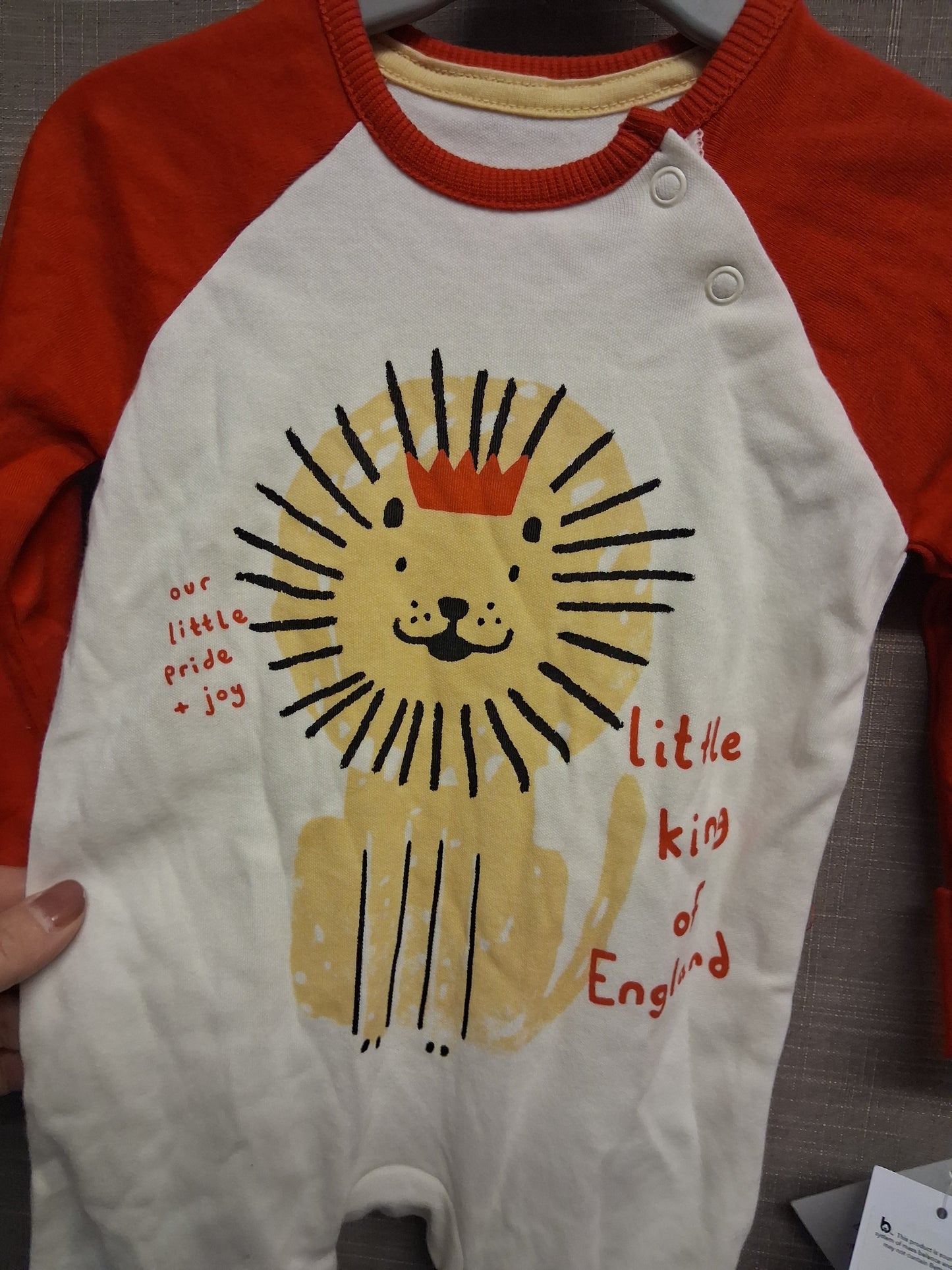 George Boys Lion Theme Sleepsuit White Red Age 3-6 Months New
