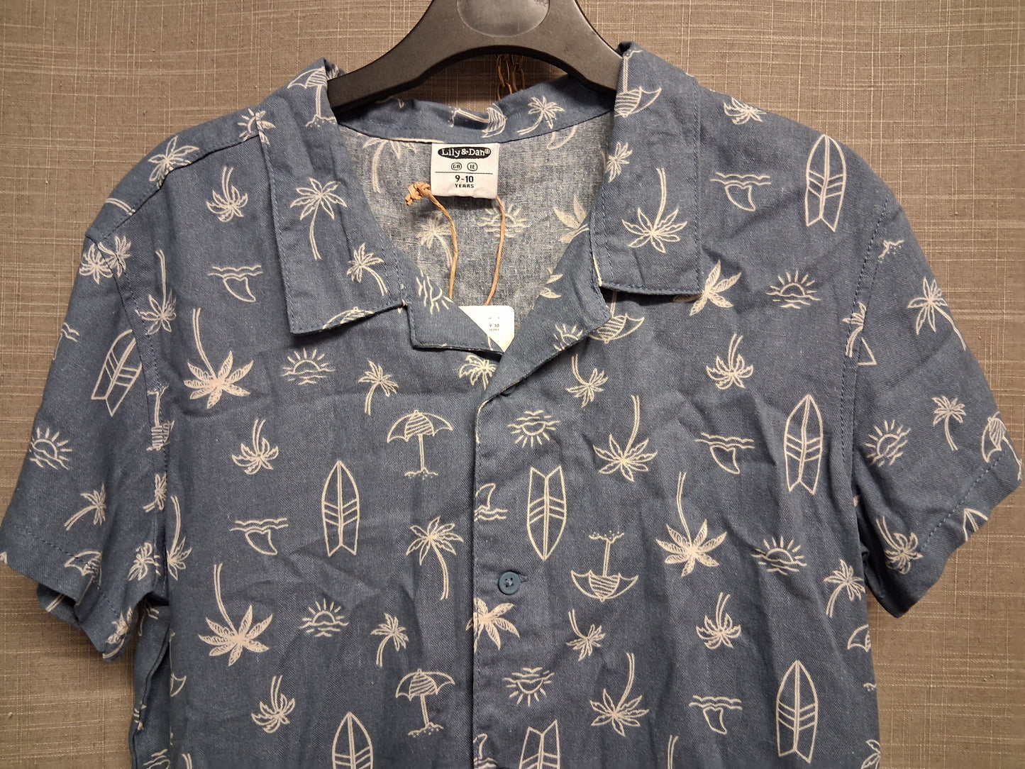 Lily & Dan Blue Palm Tree Print Hawaiian Shirt Short Sleeve Age 9-10 Years