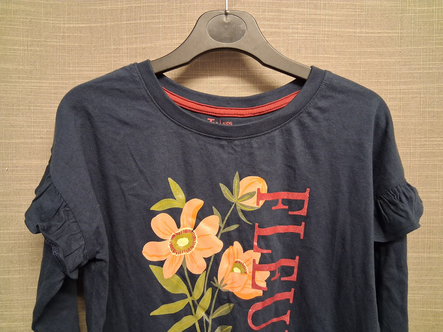 TU Girls Long Frill Sleeve Navy T-Shirt Age 9 Years