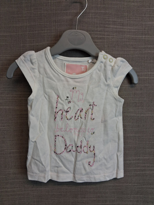 TU Girls "My heart belongs to Daddy" White T-Shirt Age 0-3 Months New