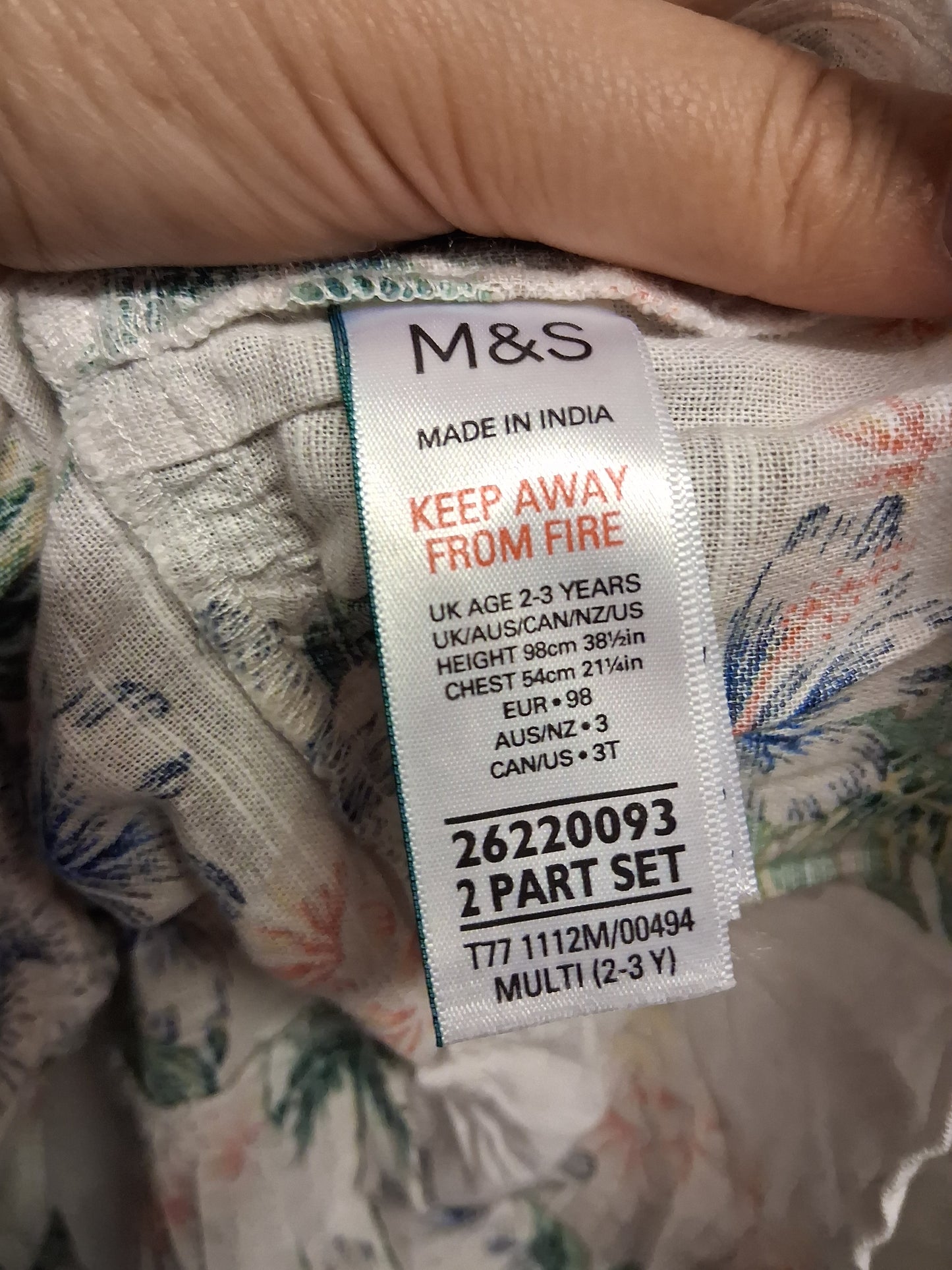 Marks and Spencer Girls Tropical Print A Line Dress Beige Sleeveless Age 2-3 Years