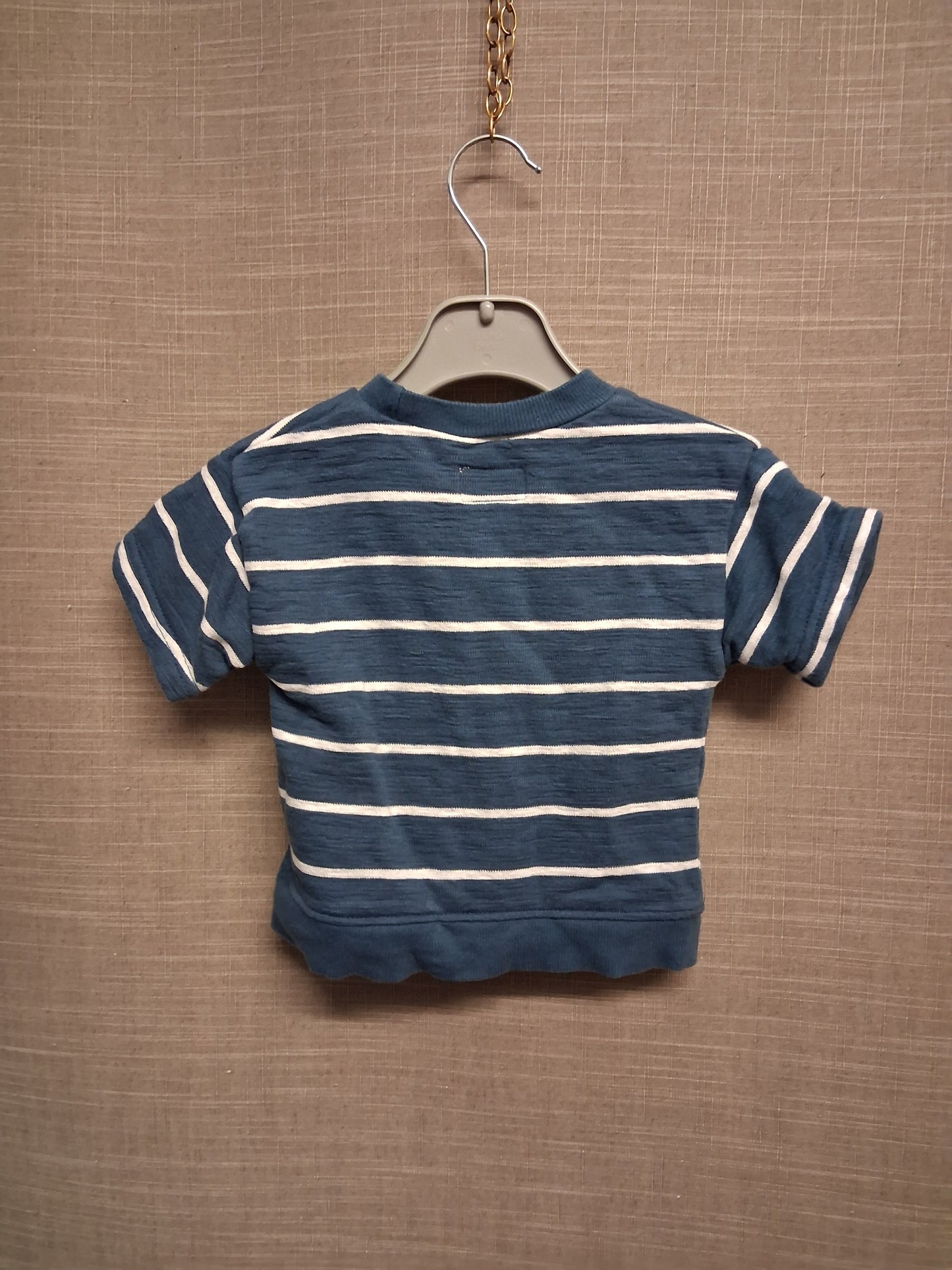 Carter's Boys Short Sleeve Sweater Jumper Blue White Stripe Age 12 Months Organic Cotton