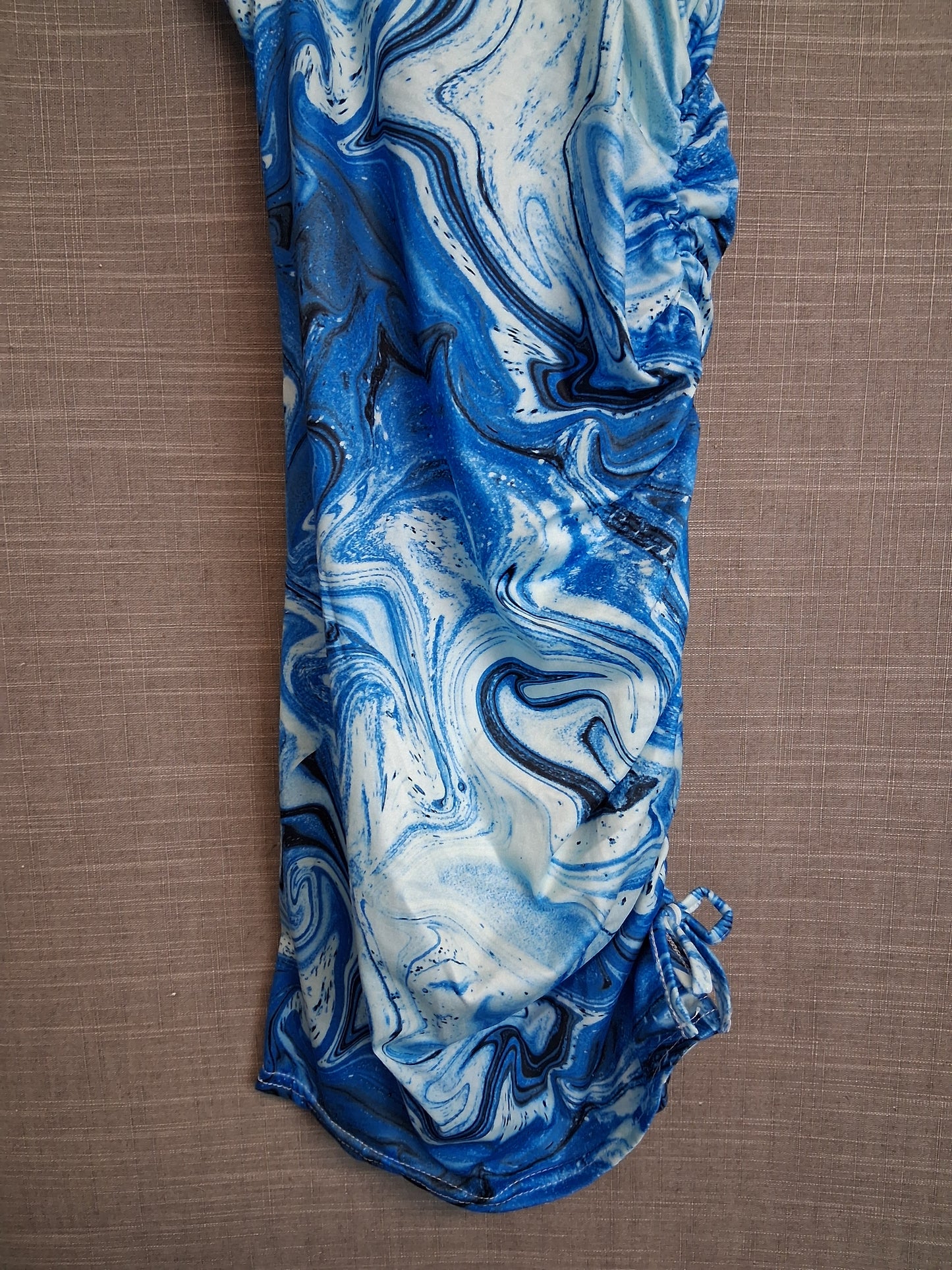 Shein Girls Blue Marble Print Stappy Dress Ruched Side Age 10-11 Years