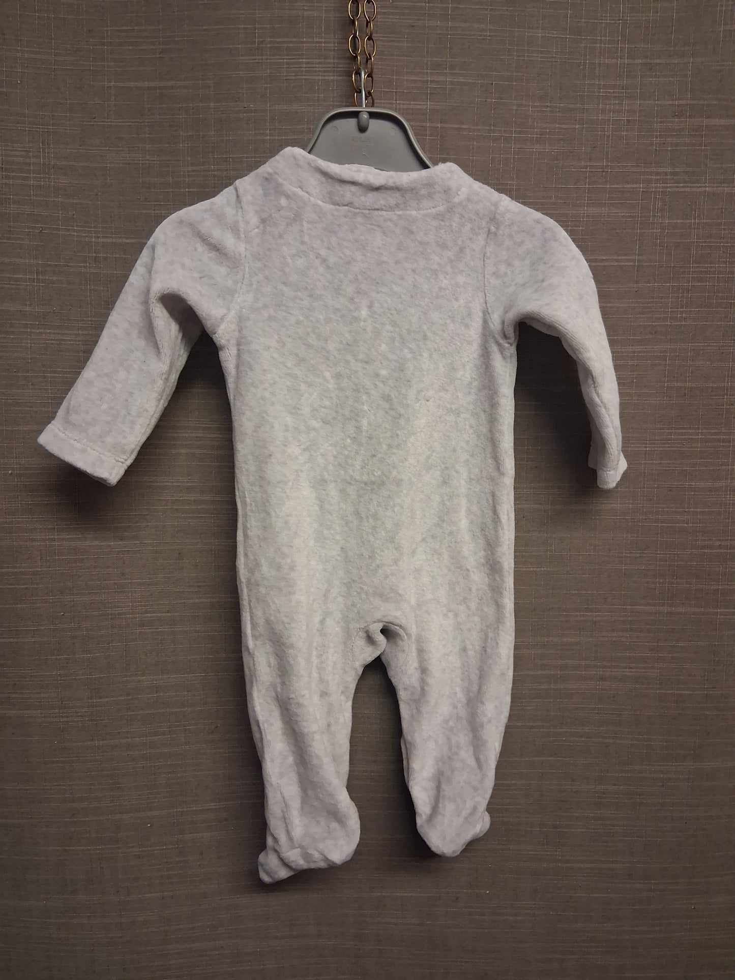 John Lewis Unisex Grey Velour Bunny Sleepsuit Romper Age 0-3 Months