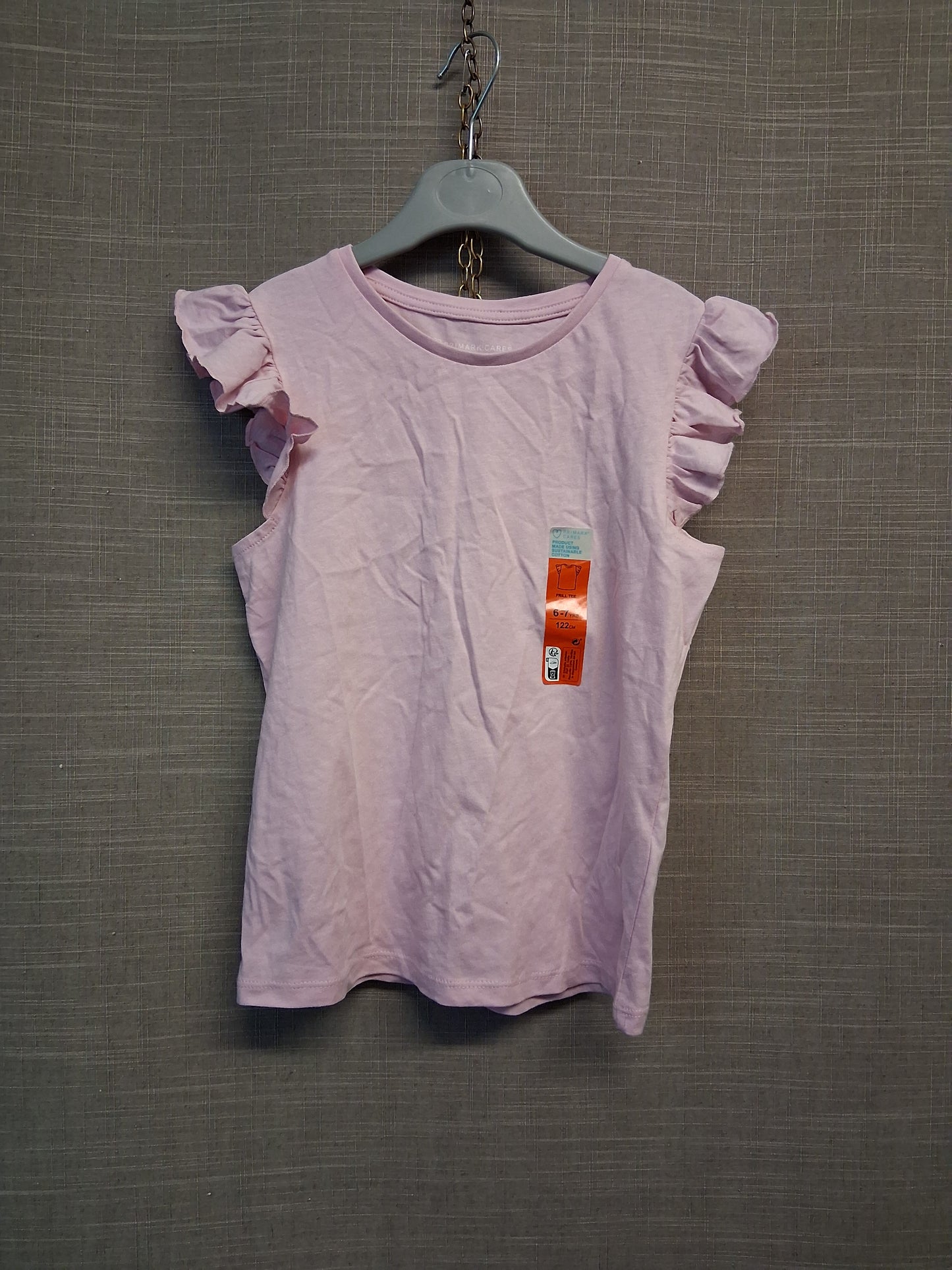 Primark Pink Ruffle Sleeveless T-Shirt Age 6-7 Years New
