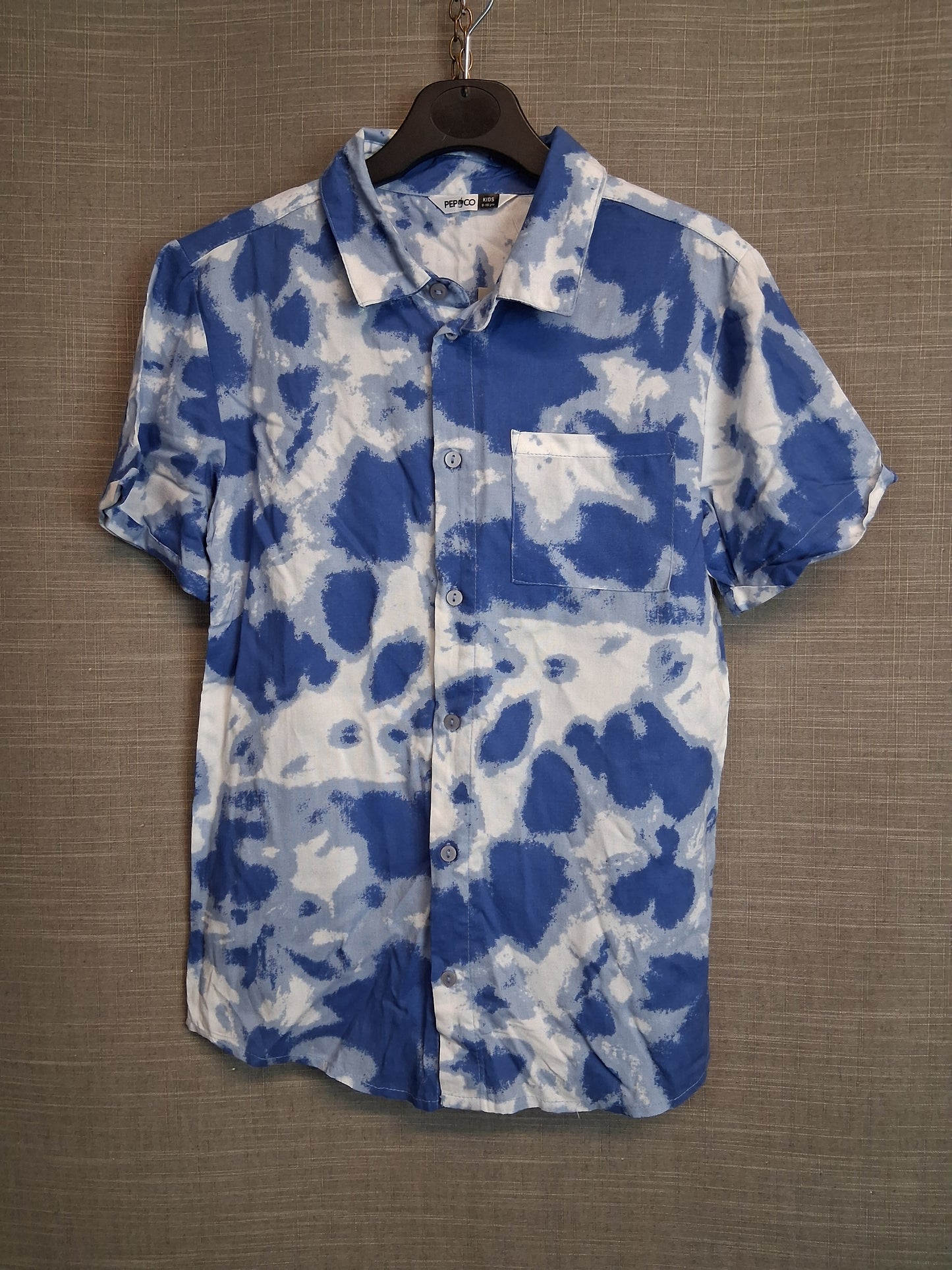 Pep & Co Boys Short Sleeve Shirt Age 9-10 Years Blue Tie Dye New