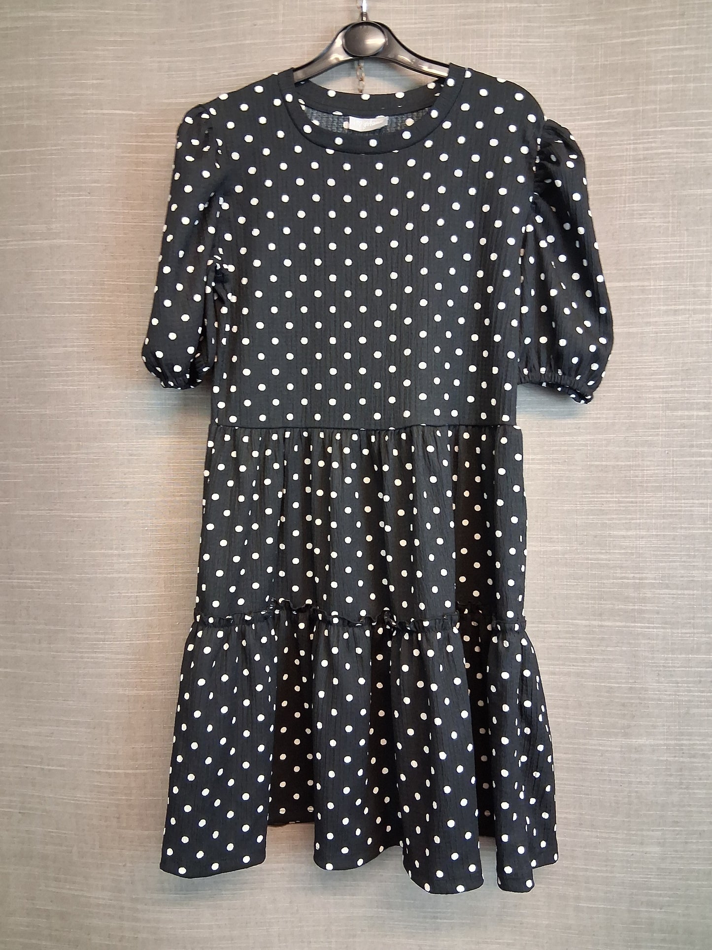 Matalan Girls Black Polka Dot Short Sleeve Tiered Dress Age 12 Years